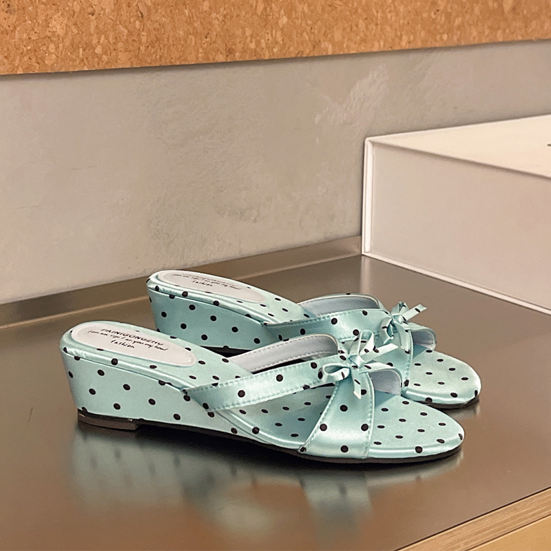 Summer Clothing Fabric - Bow Slippers Wedges Women's Sandals High