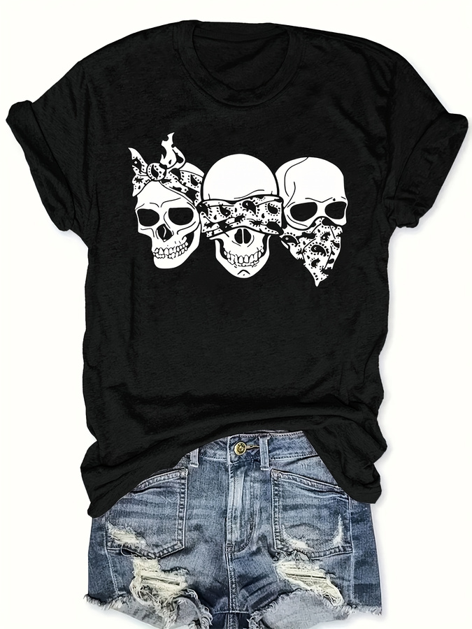Summer Clothing Trends 2025 Women'S - Happy Cartoon Skull T-Shirt, Loose Fit,