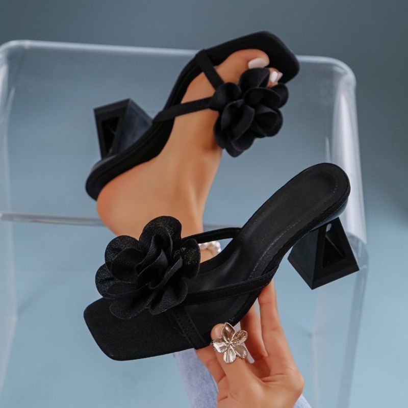 Summer Clothing Fabric - Womens 3D Flower Decor Sandals Triangular