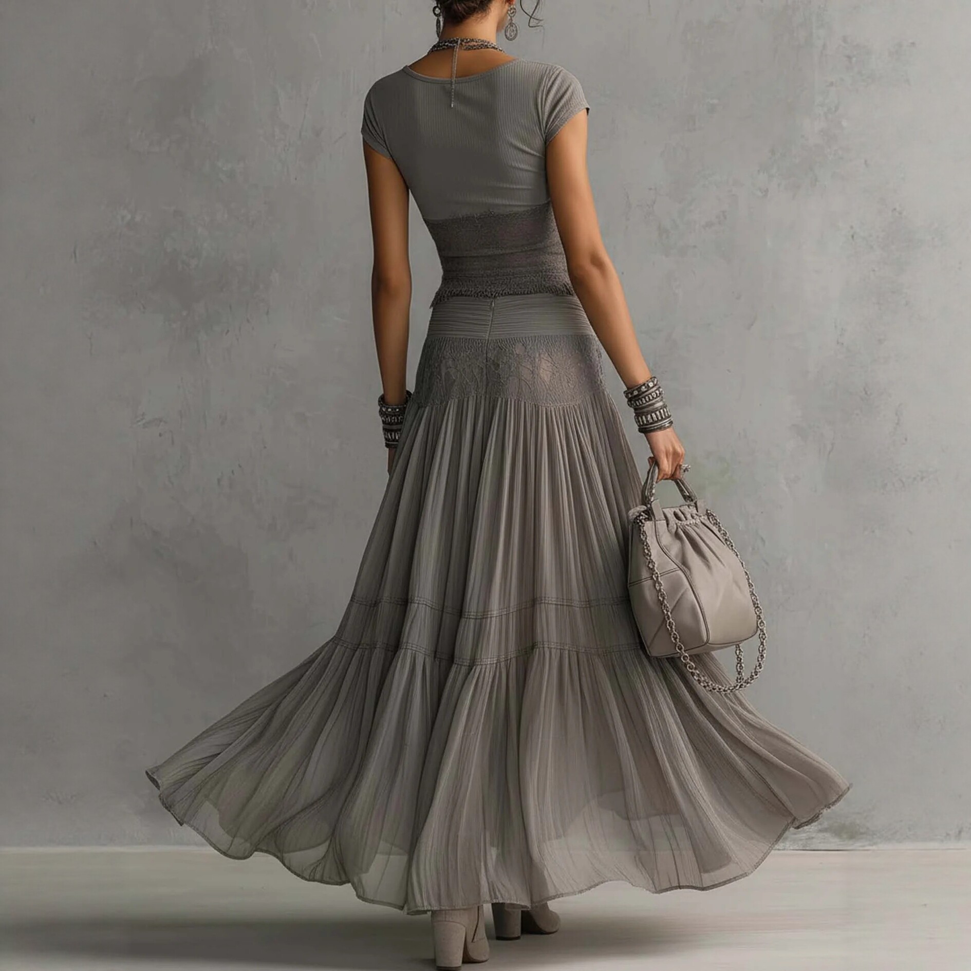 2026 Gray Knitted Top + Chiffo - Summer Clothing Fabric review and price