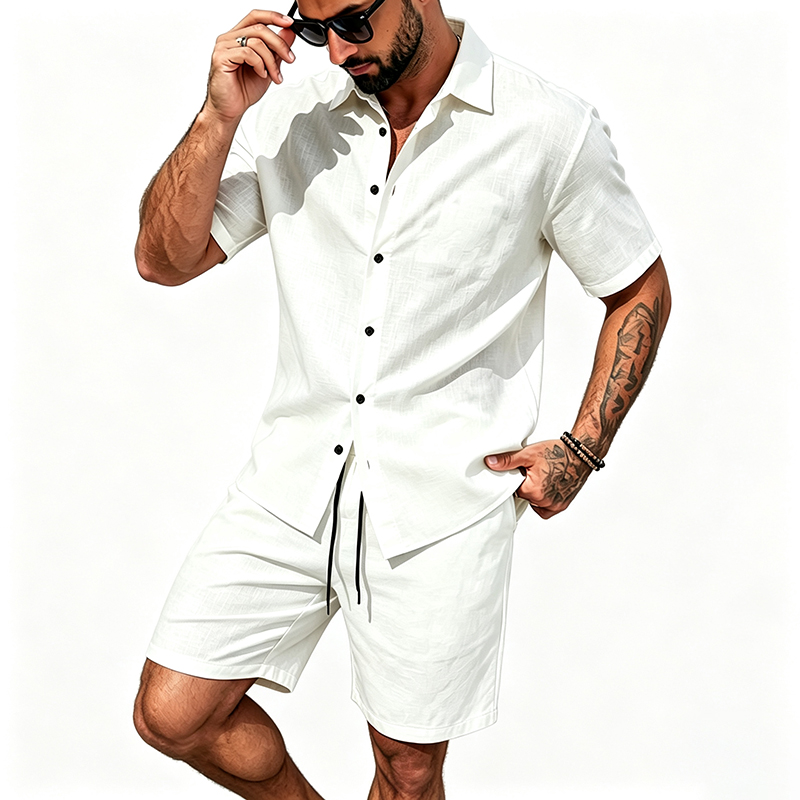 Men Linen Two Piece Outfit Sho - Summer Clothing Sets Men review and price