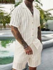 Men Crochet Knit 2 Piece Set L - Summer Clothing Sets Men review and price