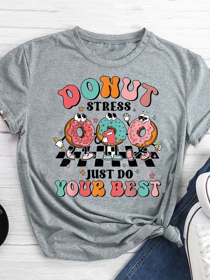 Cartoon Donut Print T-shirt, S - Summer Clothing Trends 2025 Women'S review and price