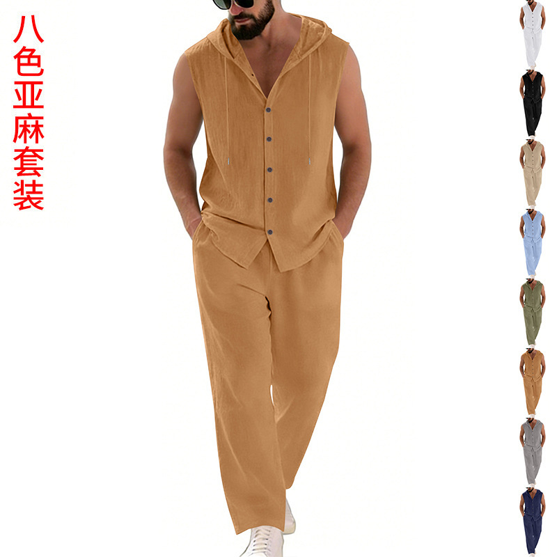 Men's Casual Linen Suit Hooded - Summer Clothing Sets Men review and price