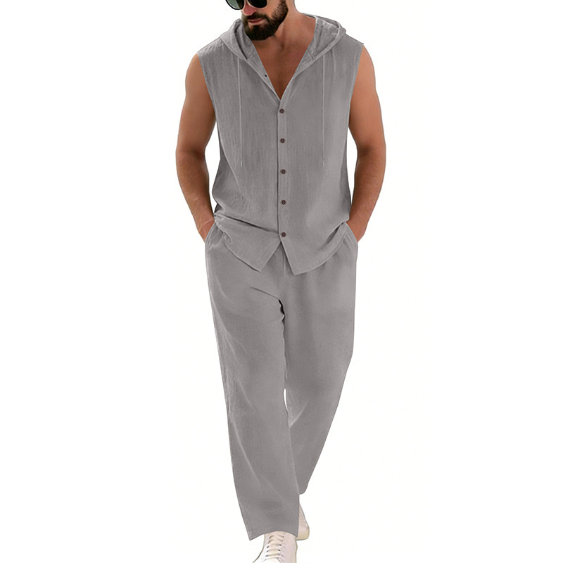 Men's Casual Linen Suit Hooded - Summer Clothing Sets Men review and price