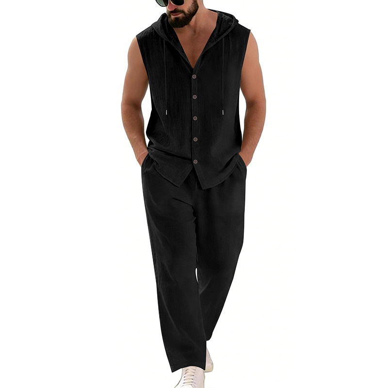 Men's Casual Linen Suit Hooded - Summer Clothing Sets Men review and price