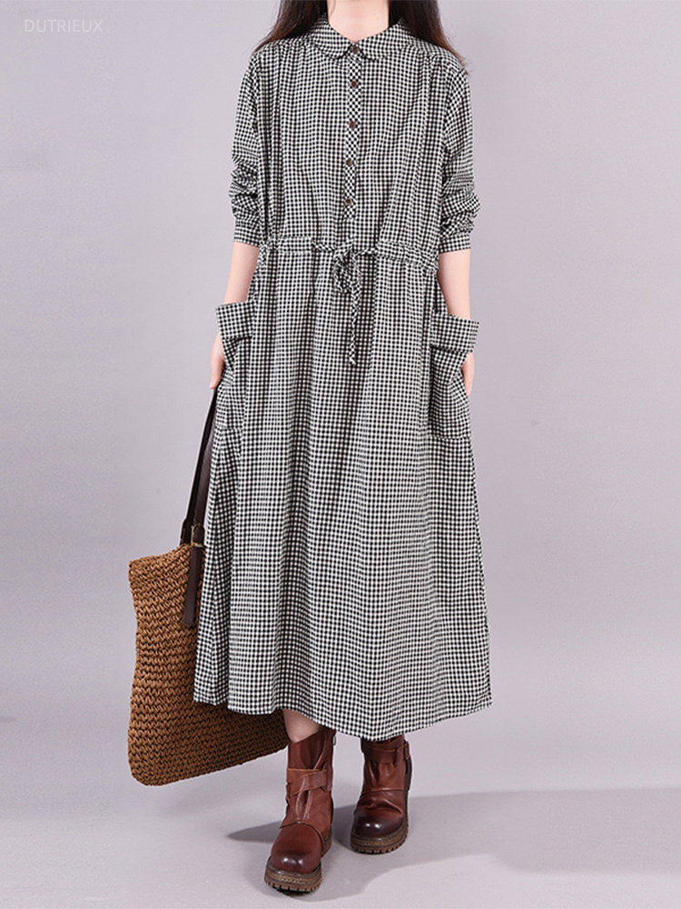Fashion Vintage Dress Plaid Dr - Summer Clothing Drawing review and price