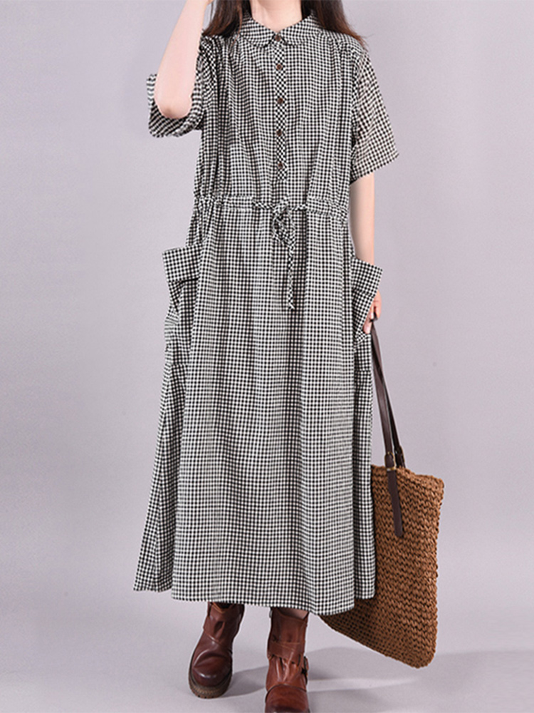 Fashion Vintage Dress Plaid Dr - Summer Clothing Drawing review and price