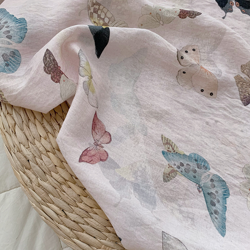 Butterflies Print on Beige Pin - Summer Clothing Fabric review and price