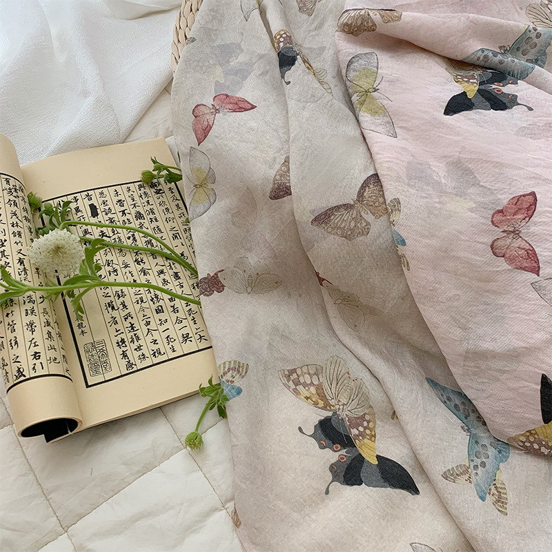 Butterflies Print on Beige Pin - Summer Clothing Fabric review and price