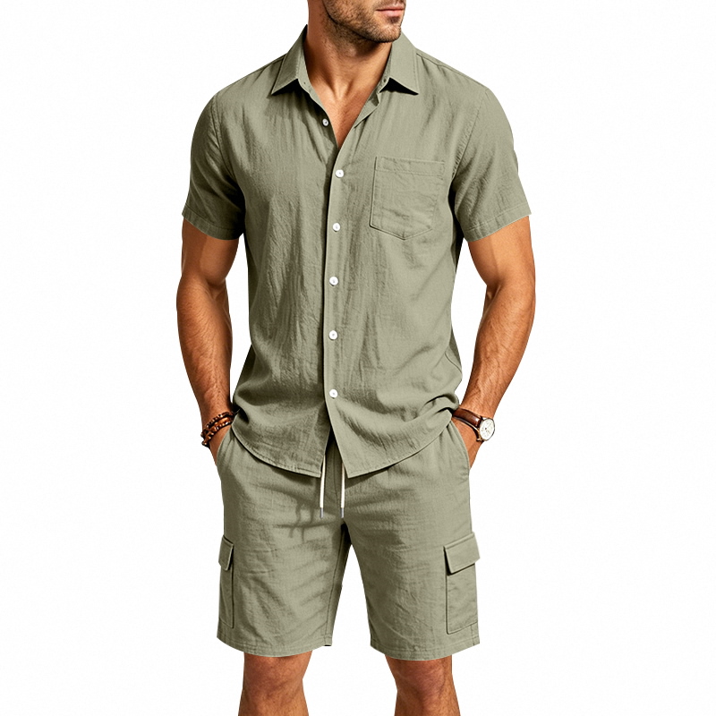 Men Summer American Linen Two  - Summer Clothing Sets Men review and price